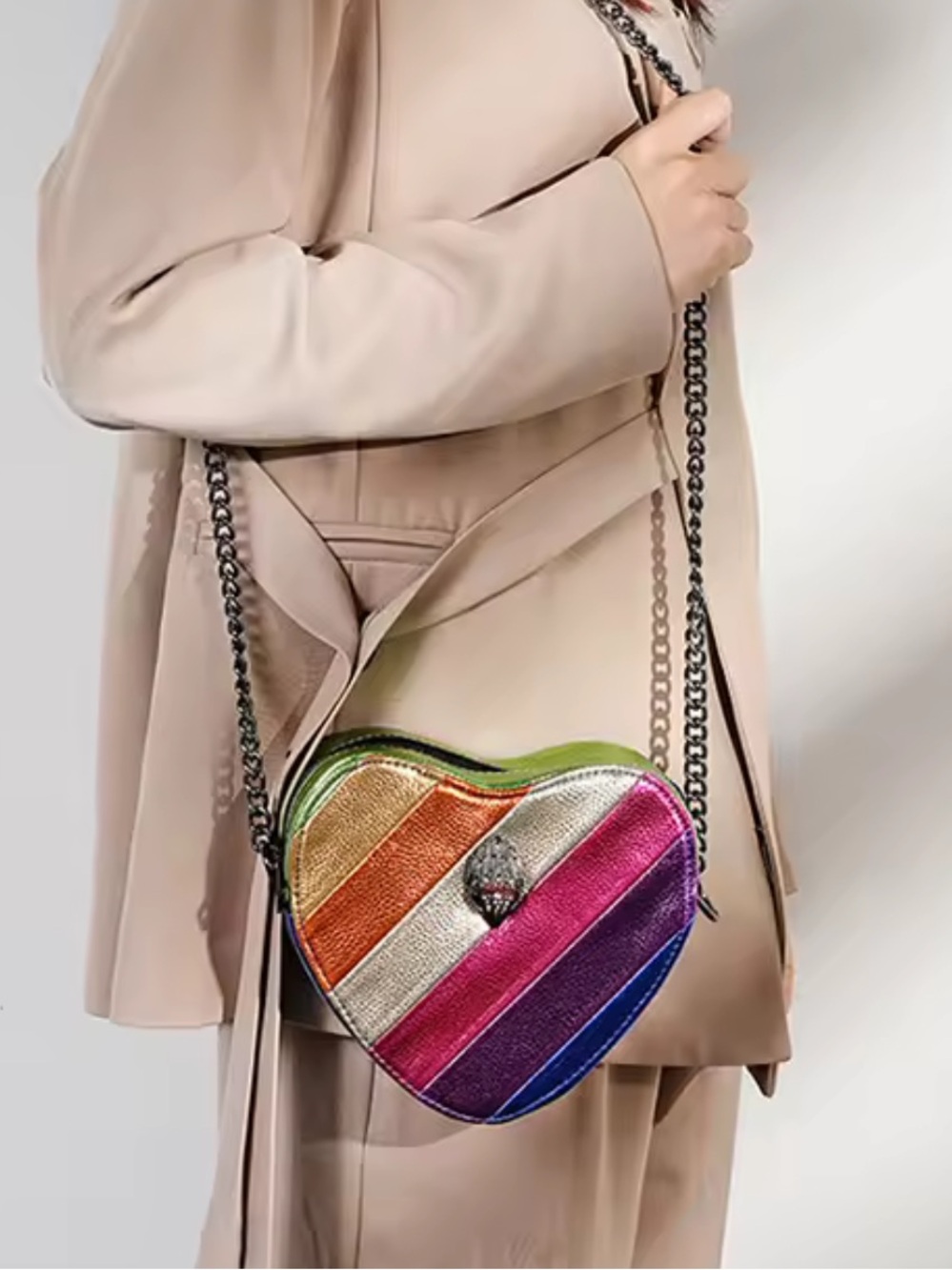 Kurt Geiger Heart-Shaped Rainbow Stripe Crossbody Bag - Picture 8 of 10